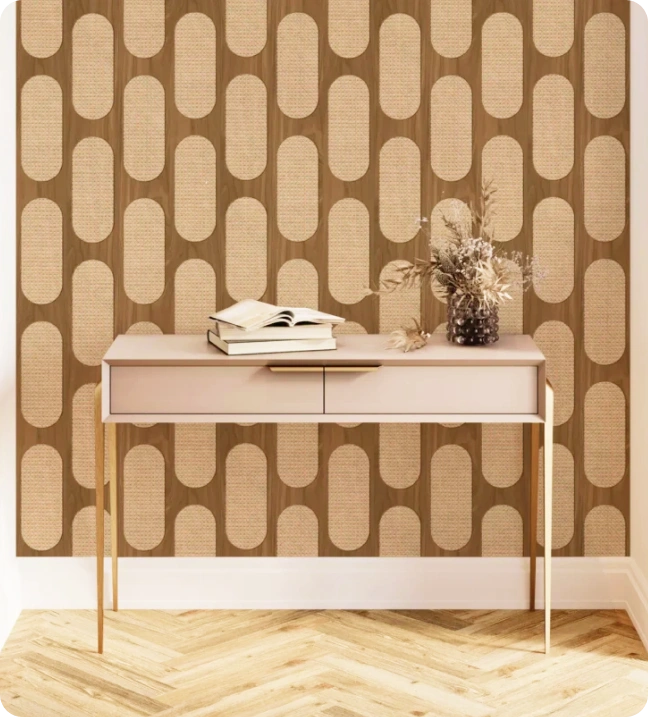 Wood rattan with geometric pattern